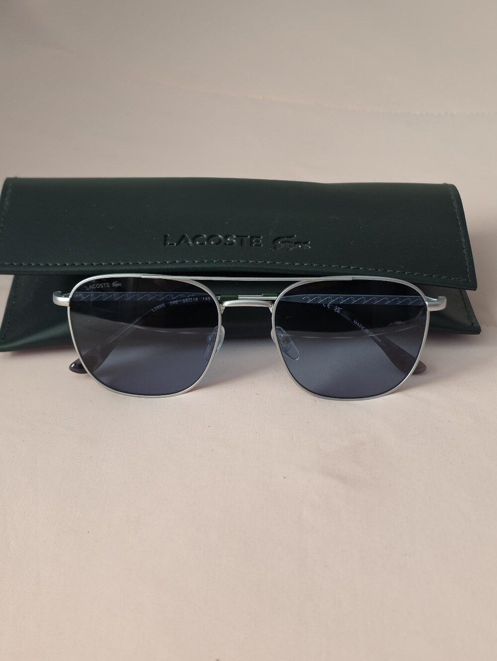 Lacoste L269S Aviator Sunglasses Silver Metal Frame Gray Tinted Lenses, NEW